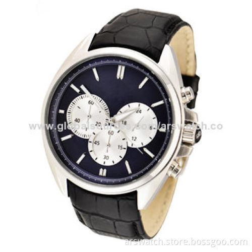 Luxury Automatic Watch with Chronograph Function, Stainless Steel Case, Genuine Leather Bracelet
